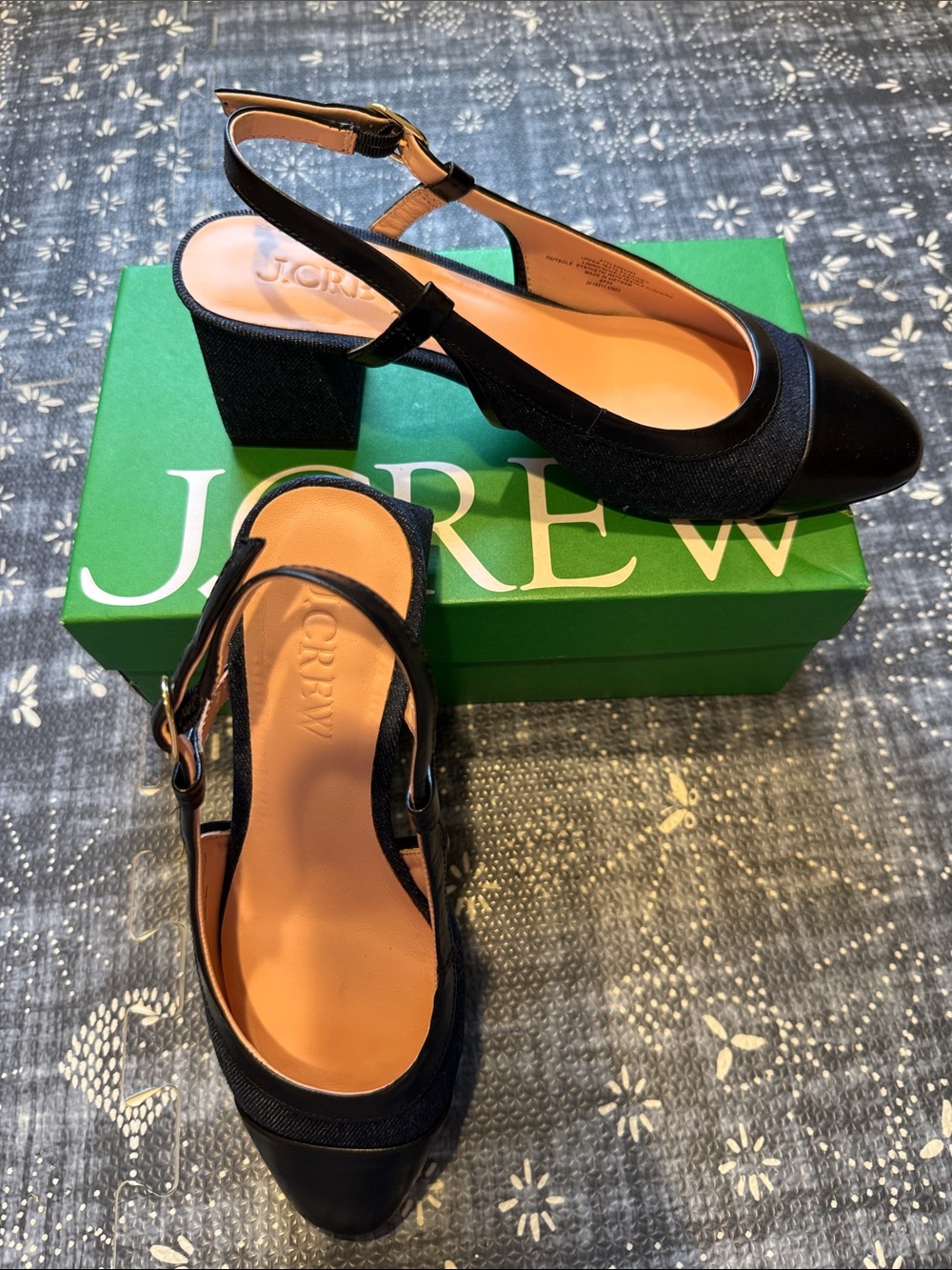 J.Crew 7.5 Denim and Leather Toe Cap Slingback Pump